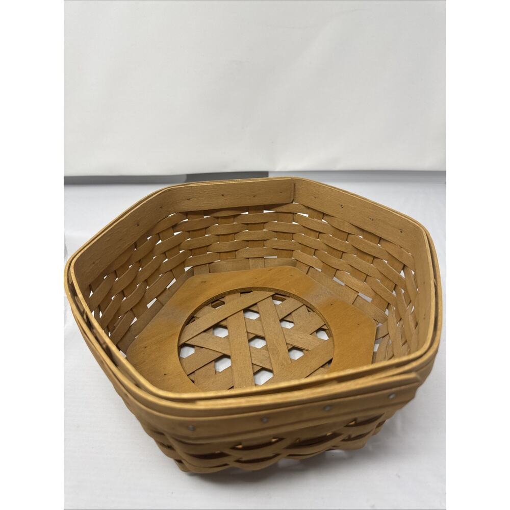 Longaberger 1997 Hexagonal 10" Generations Basket Wood Lid Plastic Protector Set - Picture 3 of 7